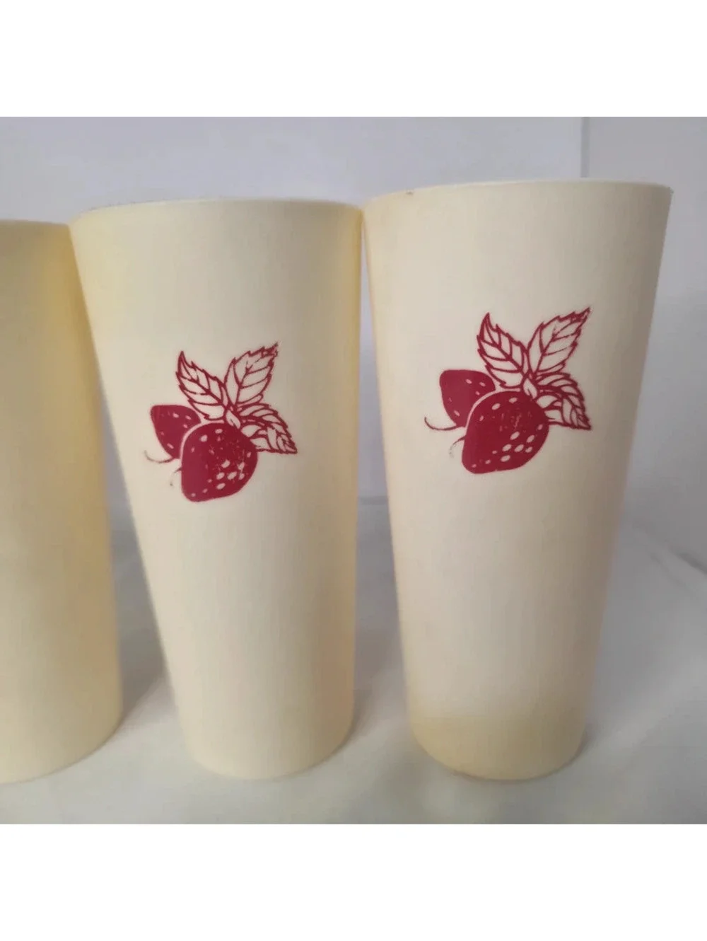 Vintage Strawberry Plastic Tumblers Set of 6 Retro 1970s Cream Red Cups